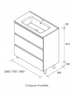 Conjunto 3 cajones + tiradores y patas negras croquis