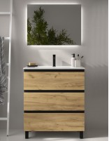 Conjunto 3 cajones + tiradores y patas negras roble 80