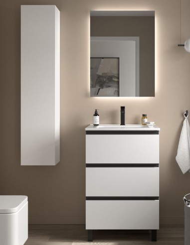 Conjunto 3 cajones + tiradores y patas negras 60 blanco