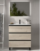 Conjunto 3 cajones + tiradores y patas negras natural 80