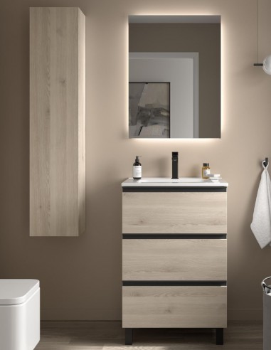 Conjunto 3 cajones + tiradores y patas negras natural 60