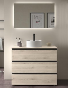 Conjunto baño 3 cajones sobre encimera + tiradores y patas negras Bequia Metal de Salgar 2