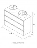 Conjunto baño 120 sobre encimera croquis