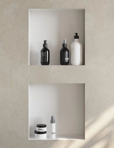 Detalle Hornacina para baño cuadrada blanca MANILLONS