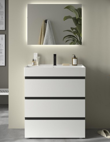Conjunto baño detalles negros blanco