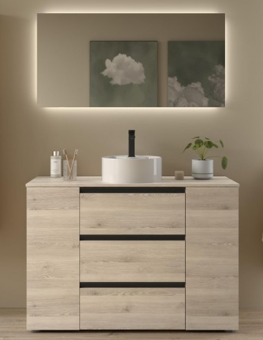 Conjunto sobre encimera 2 puertas + 3 cajones natural