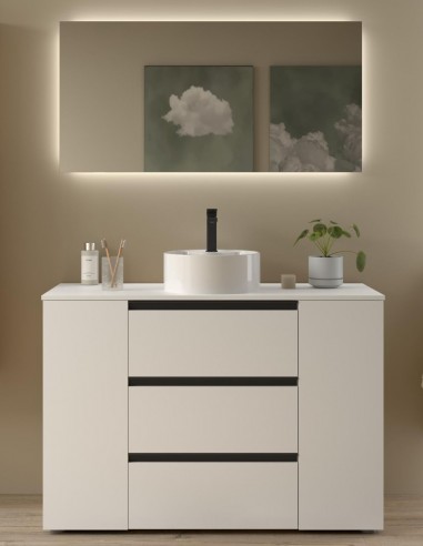 Conjunto sobre encimera 2 puertas + 3 cajones blanco mate