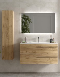 Conjunto baño con lavabo suspendido modelo YARA con tiradores negros de Salgar