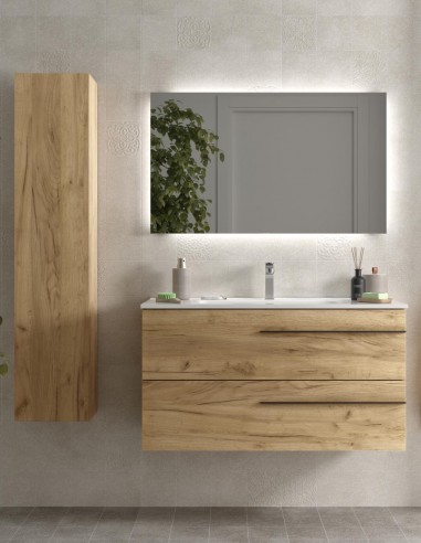 Conjunto baño con lavabo suspendido modelo YARA con tiradores negros de Salgar