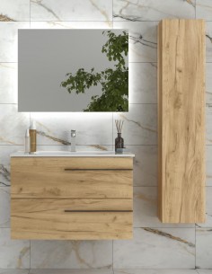 Conjunto baño con lavabo suspendido modelo YARA con tiradores negros de Salgar 2