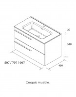 Conjunto baño con lavabo suspendido croquis