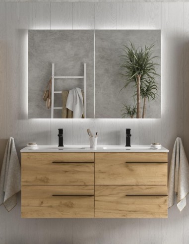 Conjunto baño 120 suspendido modelo YARA con tiradores negros de Salgar