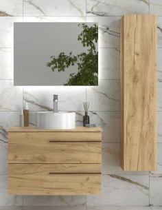 Conjunto para baño suspendido - YARA con lavabo sobre encimera y tiradores negros de Salgar