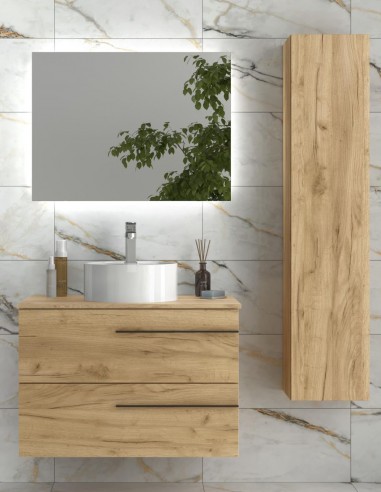 Conjunto para baño suspendido - YARA con lavabo sobre encimera y tiradores negros de Salgar