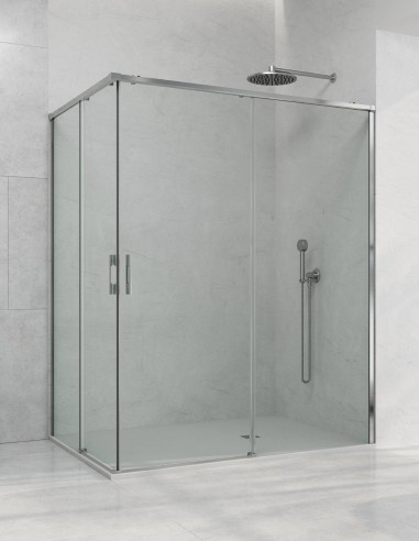 Mampara angular 2 fijos y 2 correderas cromo