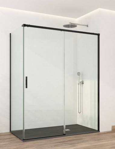Mampara angular 2 fijos y 1 corredera negro