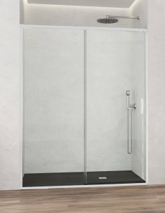 Mampara de ducha fija y corredera freno amortiguado blanca