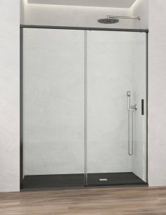 Mampara de ducha fija y corredera freno amortiguado negra