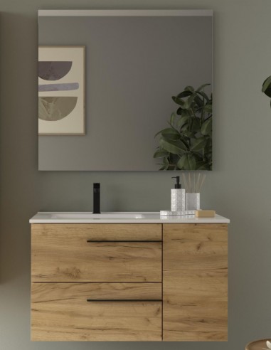 Conjunto baño 1 puerta + 2 cajones modelo YARA con tiradores negros de Salgar