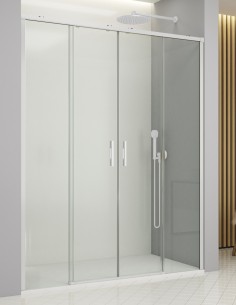 Mampara de ducha 2 fijas y 2 correderas blanca freno amortiguado blanca