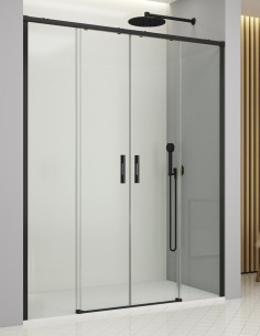 Mampara de ducha 2 fijas y 2 correderas freno amortiguado negro