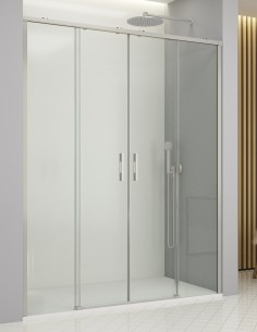 Mampara de ducha 2 fijas y 2 correderas freno amortiguado cromo - GALILEI de Bathplus