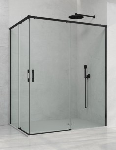 Mampara angular 2 fijos y 2 correderas negro