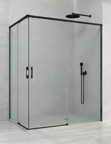 Mampara angular 2 fijos y 2 correderas negro