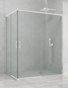 Mampara angular 2 fijos y 2 correderas blanco