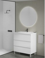 Mueble de baño Kena 3 cajones + lavabo integrado - ROYO Acabado blanco brillo