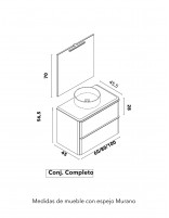 Croquis espejo murano Mueble de baño Dai 2 cajones + lavabo sobre encimera SUN