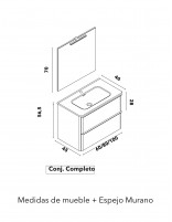 Croquis mueble + murano Mueble de baño Dai 2 cajones + lavabo integrado - de Royo