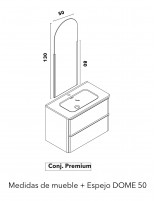 Croquis mueble + espejo DOME Mueble de baño Dai 2 cajones + lavabo integrado - de Royo