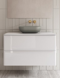 Acabado Blanco Brillo Mueble de baño Dai 2 cajones + lavabo sobre encimera BLOCK - de Royo