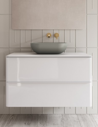 Acabado Blanco Brillo Mueble de baño Dai 2 cajones + lavabo sobre encimera BLOCK - de Royo