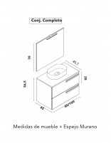Croquis Mueble de baño + espejo Murano Mueble de baño Econic Compact 2 cajones + lavabo sobre encimera - de Royo