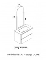 Croquis Espejo DOME Mueble de baño Dai 2 cajones + lavabo sobre encimera SUN