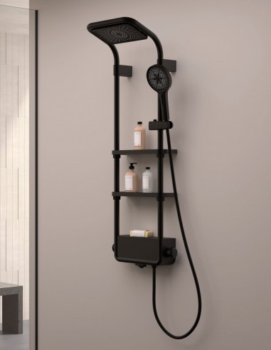 Columna de ducha con repisas modelo KATA negra