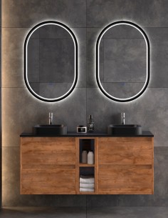 Mueble 140 cm 2 cajones + 2 huecos + 2 cajones con Lavabo Kuvic Negro ENMA