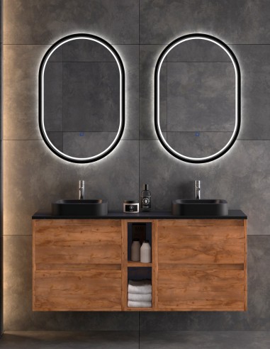 Mueble 140 cm 2 cajones + 2 huecos + 2 cajones con Lavabo Kuvic Negro ENMA