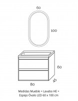 Croquis Mueble de baño con lavabo incluido - Espejo Óvalo LED OSUNA de Bathplus