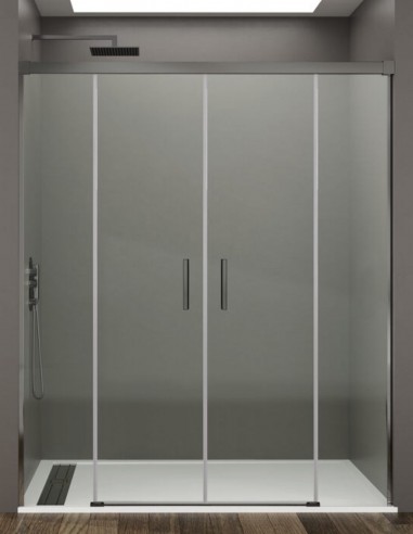 Mampara Basic GME Titanio modelo 2 fijos y 2 correderas sin perfil inferior
