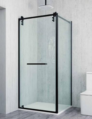 Mampara negra 1 hoja pivotante + lateral fijo modelo Tierra de Bathplus