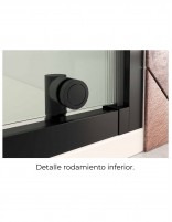 Mampara negra 1 hoja pivotante + lateral fijo detalle inferior