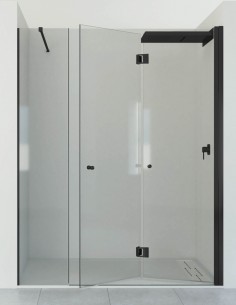 Mampara de dos hojas plegables + 1 fijo frontal negro - ASUÁN de Seviban