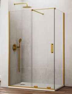 Mampara dorada frontal + lateral fijo 8 mm. modelo KENNA de GME