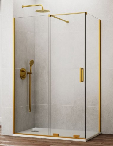 Mampara dorada frontal + lateral fijo 8 mm. modelo KENNA de GME