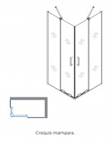 Mampara angular dorada fijos + correderas croquis
