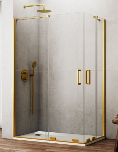 Mampara angular dorada fijos + correderas modelo de 8 mm. KENNA de GME