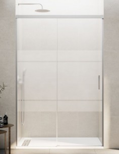 Mampara GME Basic Níquel modelo 1 fijo y 1 corredera sin perfil inferior 2